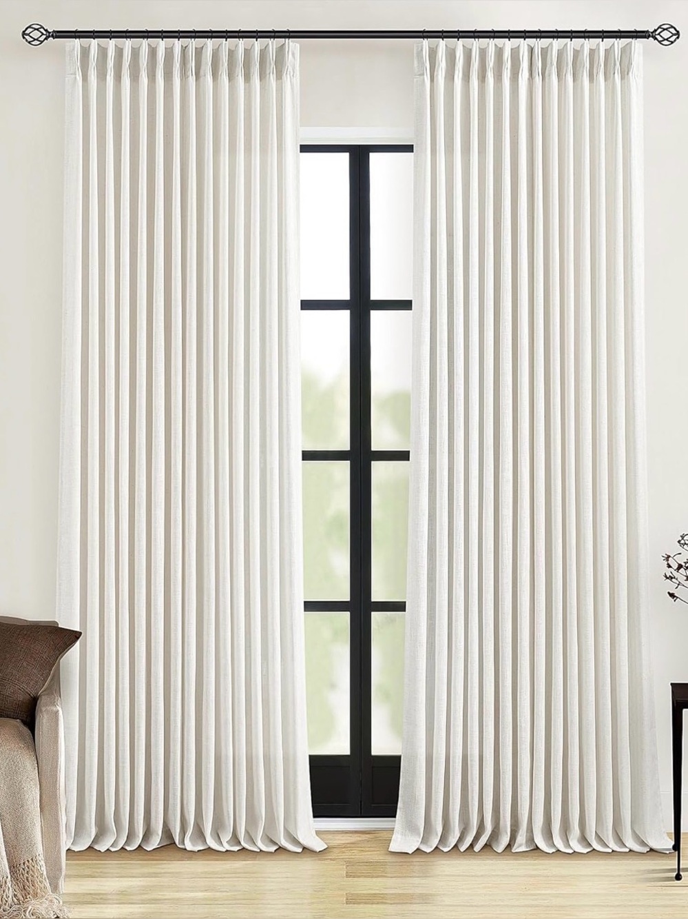White Pinch Pleated Linen Memory-Trained Curtains